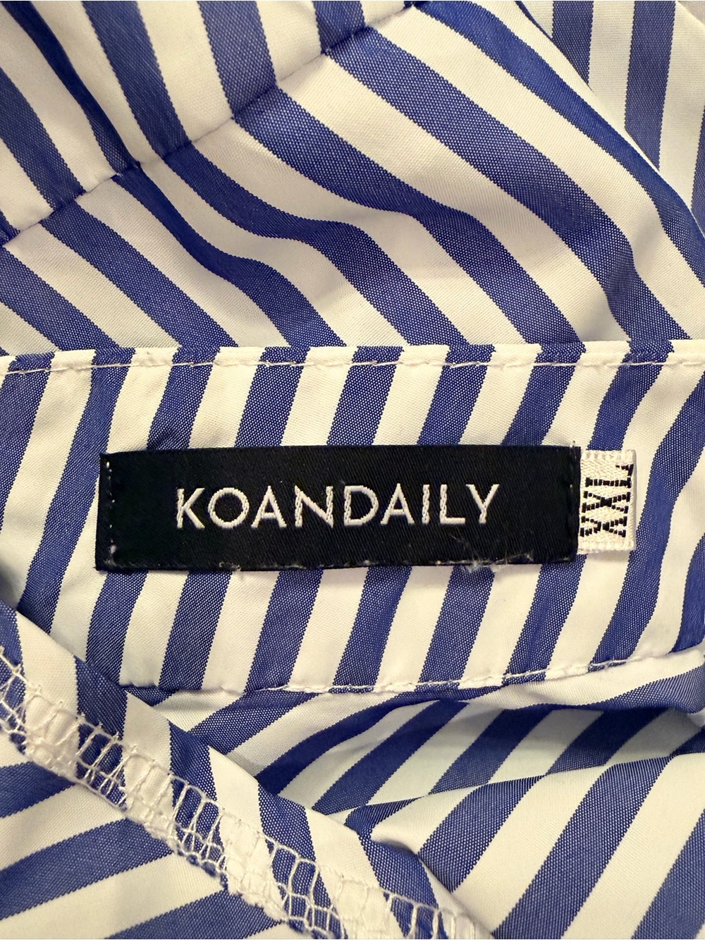 Striped High-Neck Puff-Sleeve Blouse in Blue and White - Picture 4 of 4